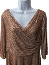 Gold sequin Alex Evenings women's A-line dress with 3/4 sleeves, size 12P, featuring a stylish, elegant design.