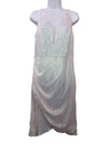 White sequin prom dress by The Family Flips featuring a zipper back and split bottom for elegant formal occasions.