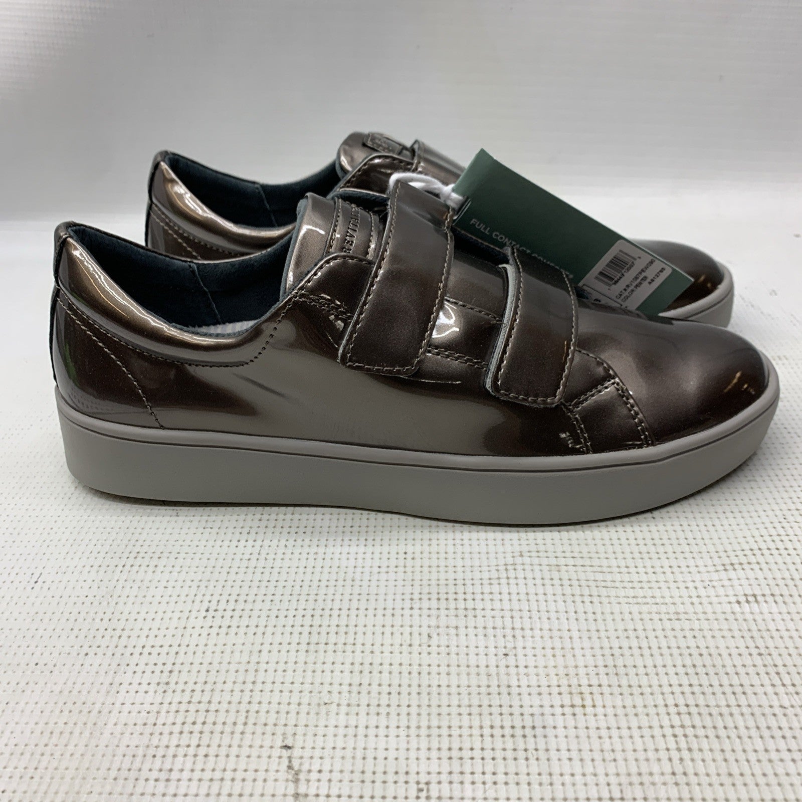 Revitalign Women's Malibu Bella Patent Pewter Sneakers Size 9B Hook & Loop Shoes