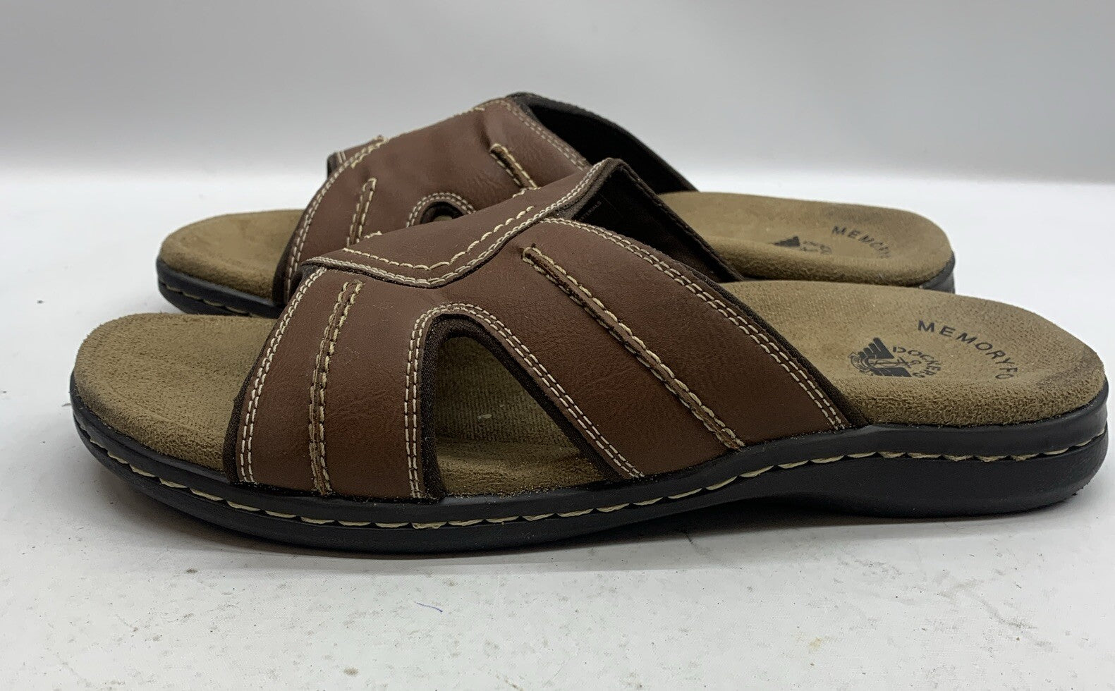 Man's Sandals Dockers Sunland 9W Brown Open Toe 90-21397 Slip On Casual Slide