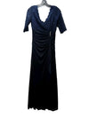Betsy & Adam Long V-Neck Lace & Sheer Matte Jersey Gown Size 4 Navy Blue A23757