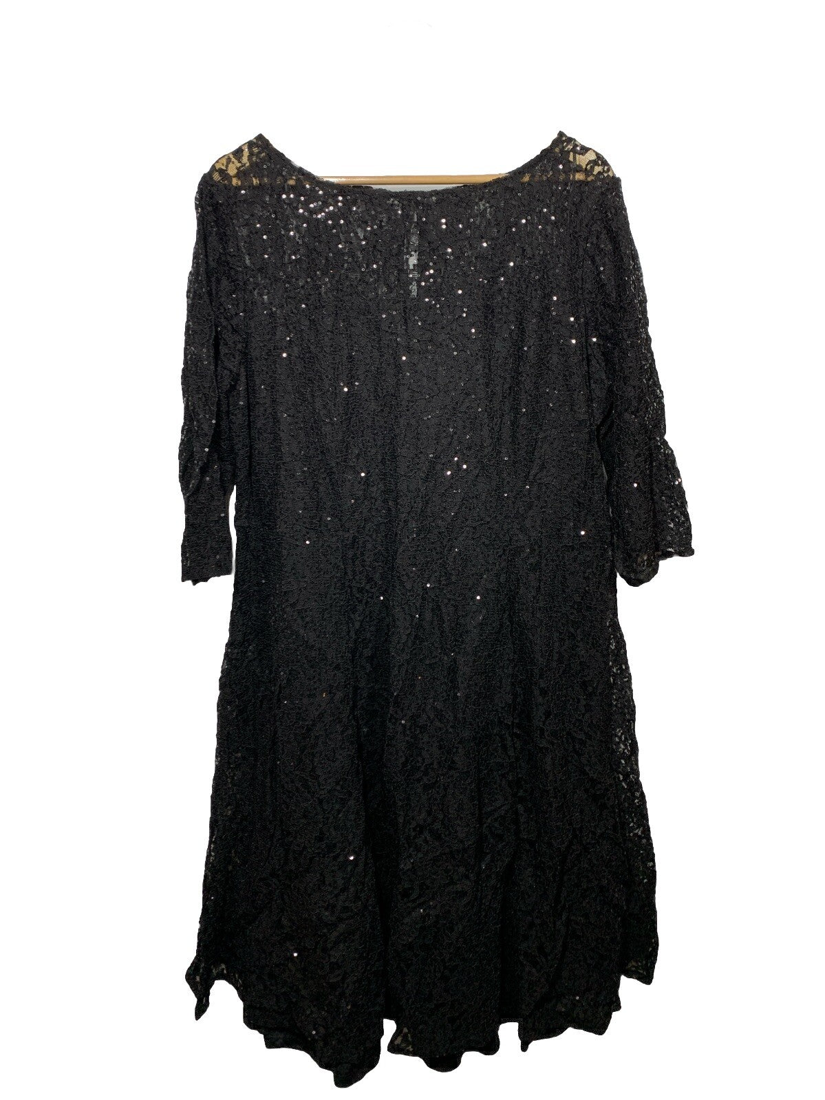 Slny Women's Sequined Lace Short Sleeve Midi A-Line Formal Dress Size 18W Black