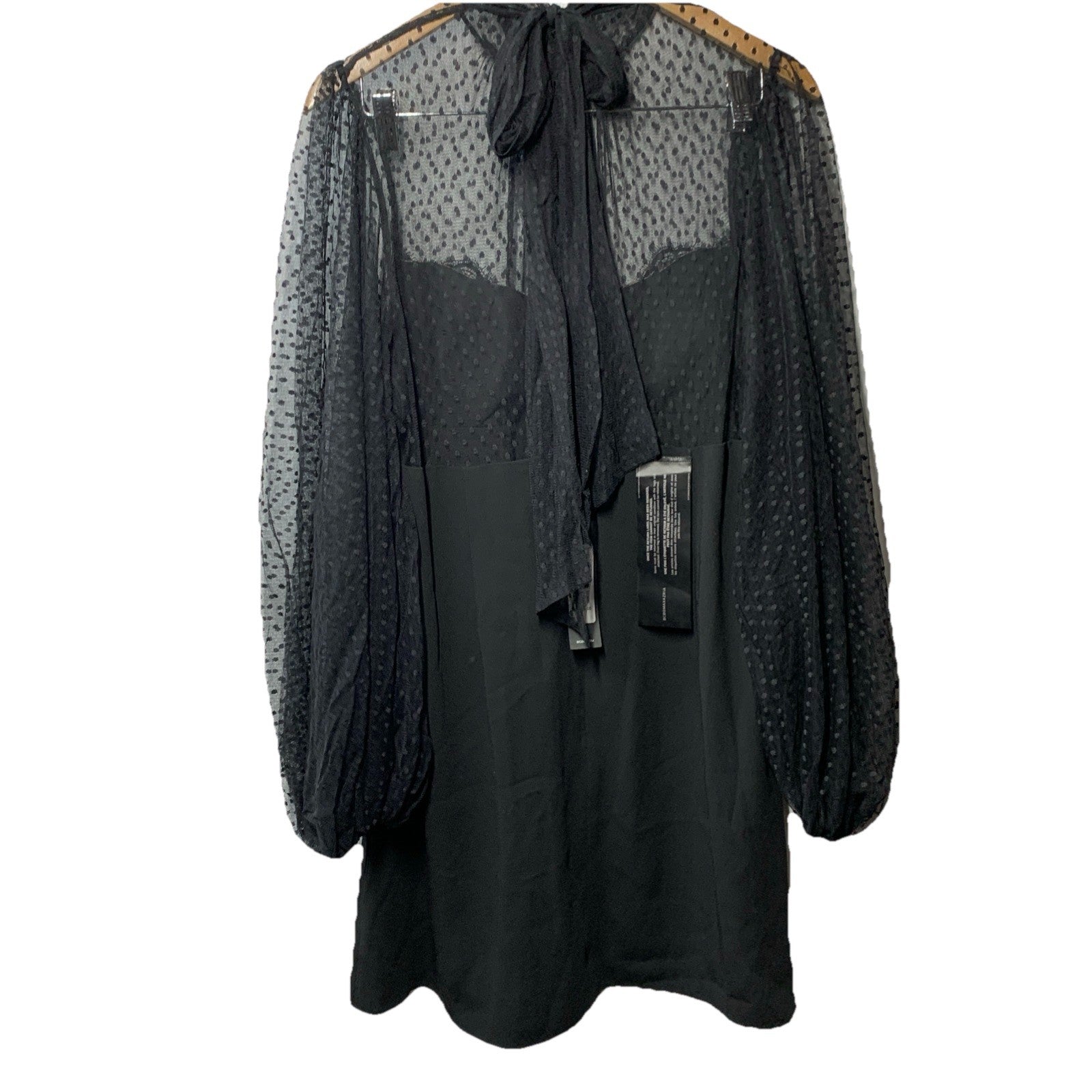 BCBGMAXAZRIA Women's Long Puff Sleeve Mock Neck Mini Evening Dress Black Size 16