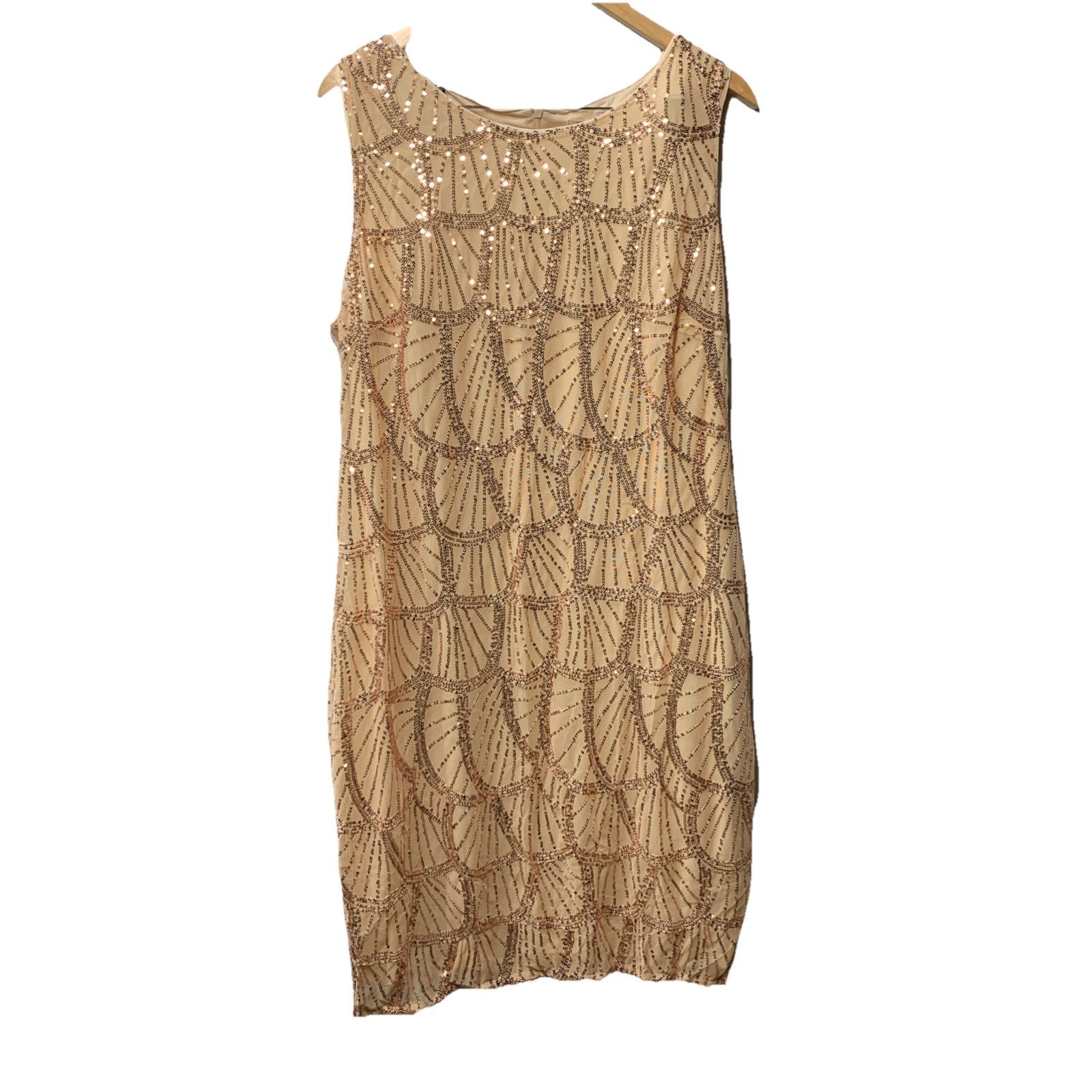 Gold sequin mother of the bride dress by Grace Karin, formal size 18, elegant wedding or special occasion gown.