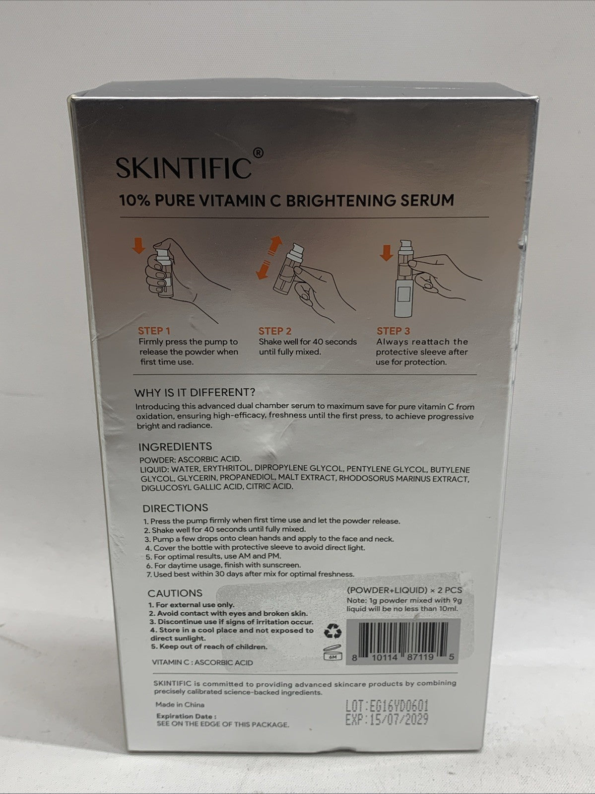 SKINTIFIC Brightening Serum 10% Pure Vitamin C Reduce Dark Spot Skin Glow - 2pck