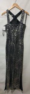 Siena Sleeveless Criss Cross Neckline Side Slit Sequin Mesh Cocktail Party SZ 10