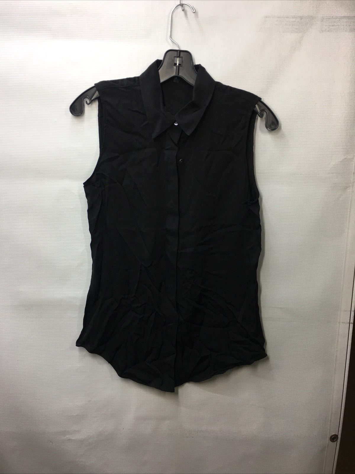 Theory Women's Modern Black Silk Tanelis Sleeveless Shirt Blouse Top Petite Size