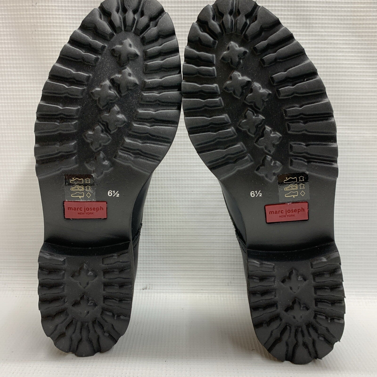 Marc Joseph Black Nappa Patent Columbus Shoes Circle Oxfords Size 6.5 Lace-up