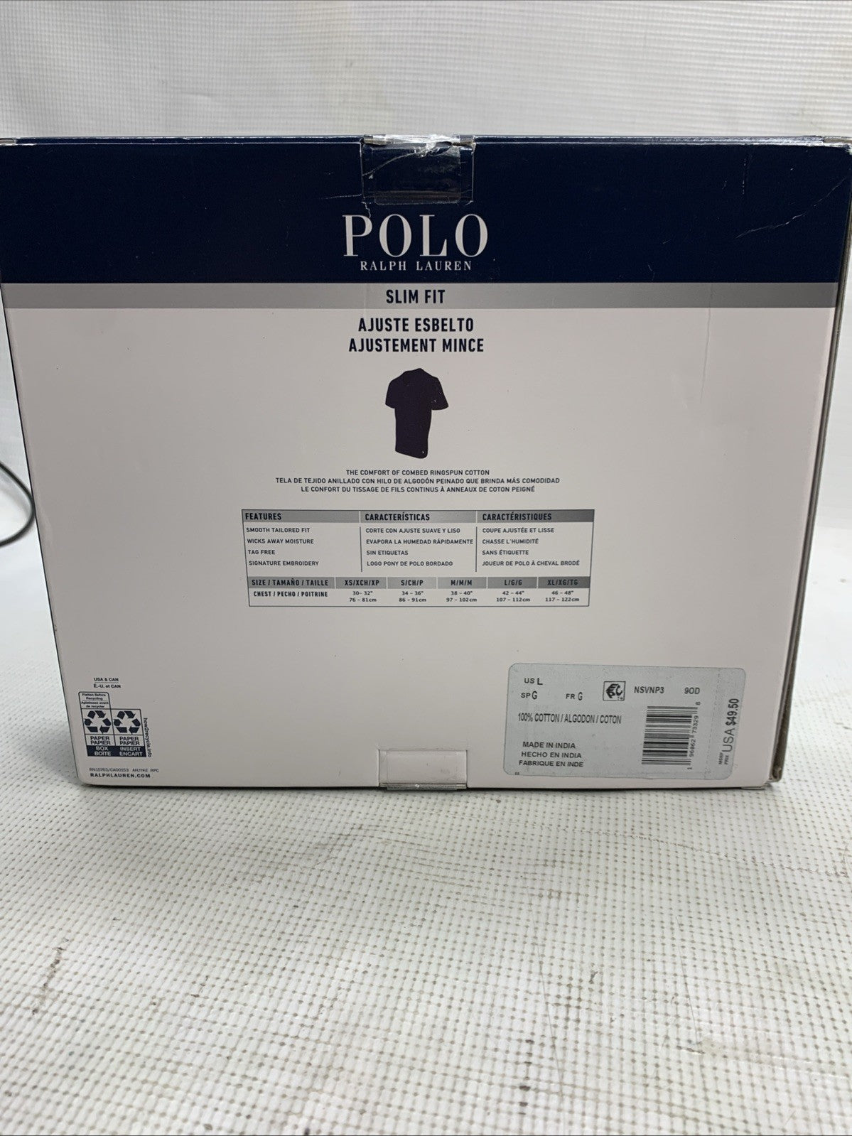 Polo Ralph Polo Lauren Men's Classic Fit Cotton V-Neck Undershirt Large - 3 Pack