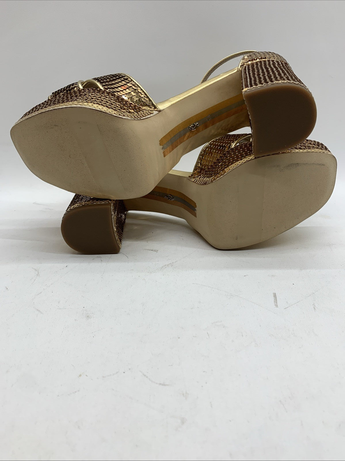Sam Edelman Jullian2 Women's Platform Gold Sequins 8.5 M Open Toe Heel Sandal