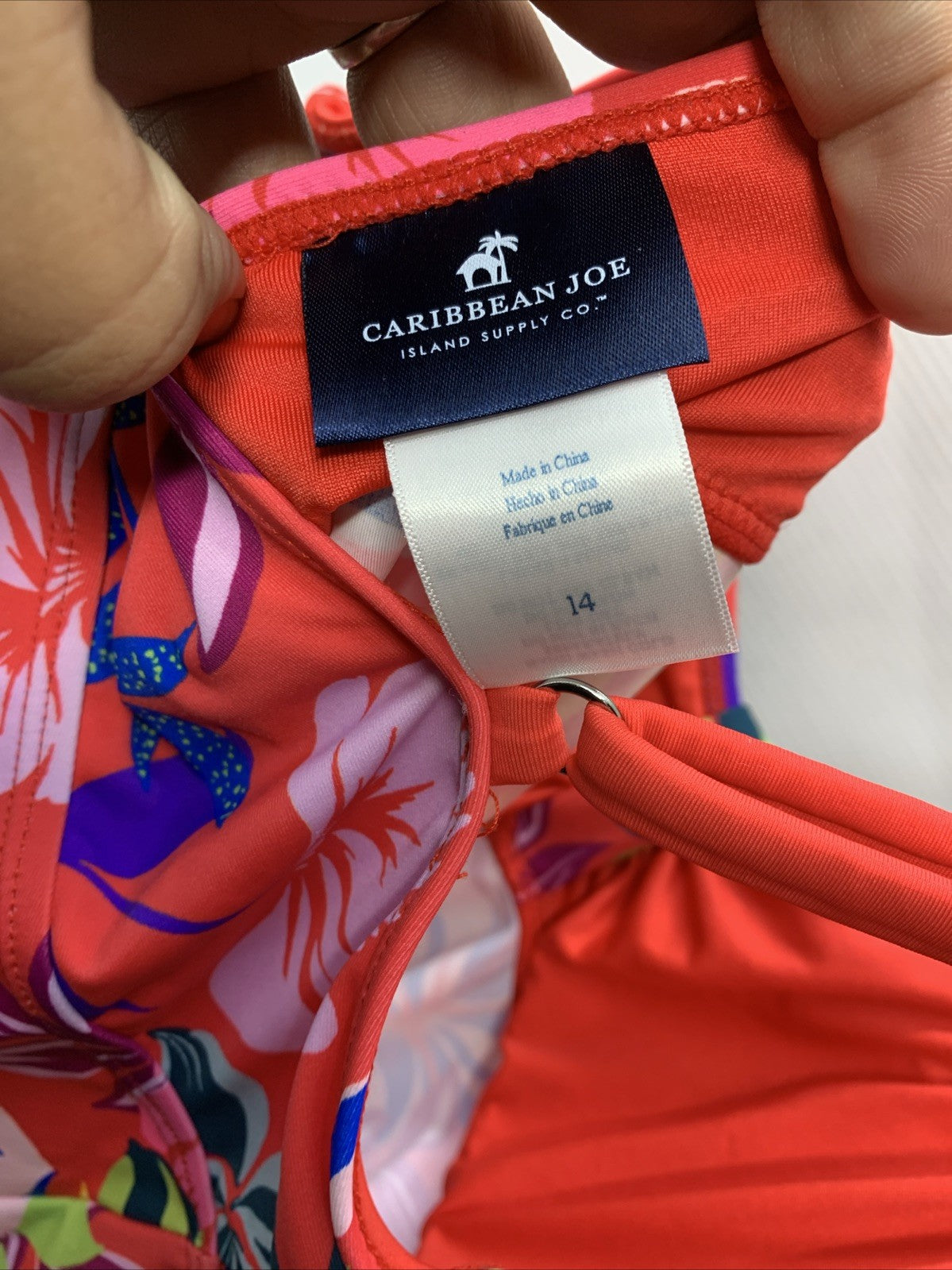 Women's Caribbean Joe Floral Tankini Swim Top RL2SP31 Size 14 Pull On Stretchy