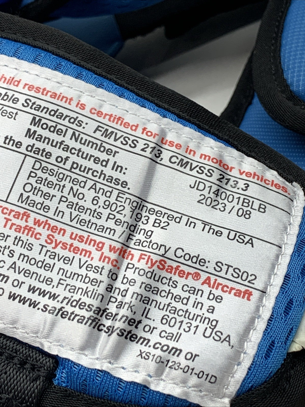 Ride Safer Travel Vest Size XS JD14001BLB GEN5 Lightweight Compact Ex 08/2033