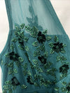 Adrianna Papell Women's Green Beaded Floral Gown Dress Sleeveless V-neck Size 12