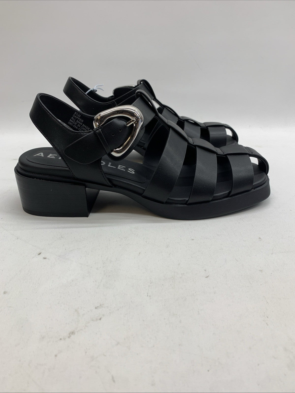 Women Sandals Aerosoles Dapper Sandal 8.5 Black Buckle Low Block Heel Square Toe