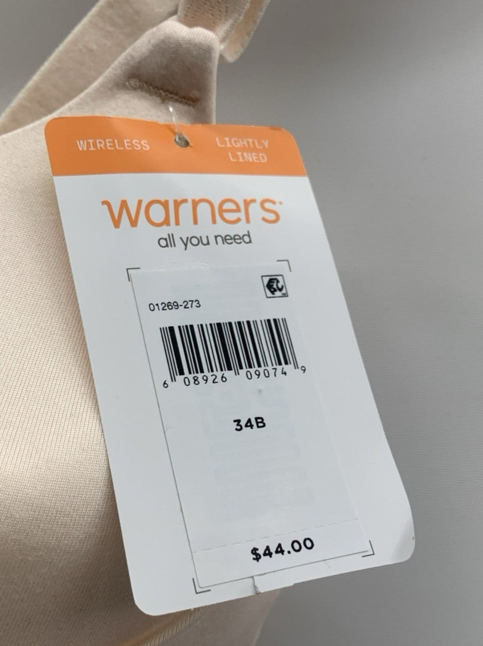 Warner's Women's Cloud 9 super soft wireless lightly lined comfort bra in size 34B, soft fabric, and seamless design.