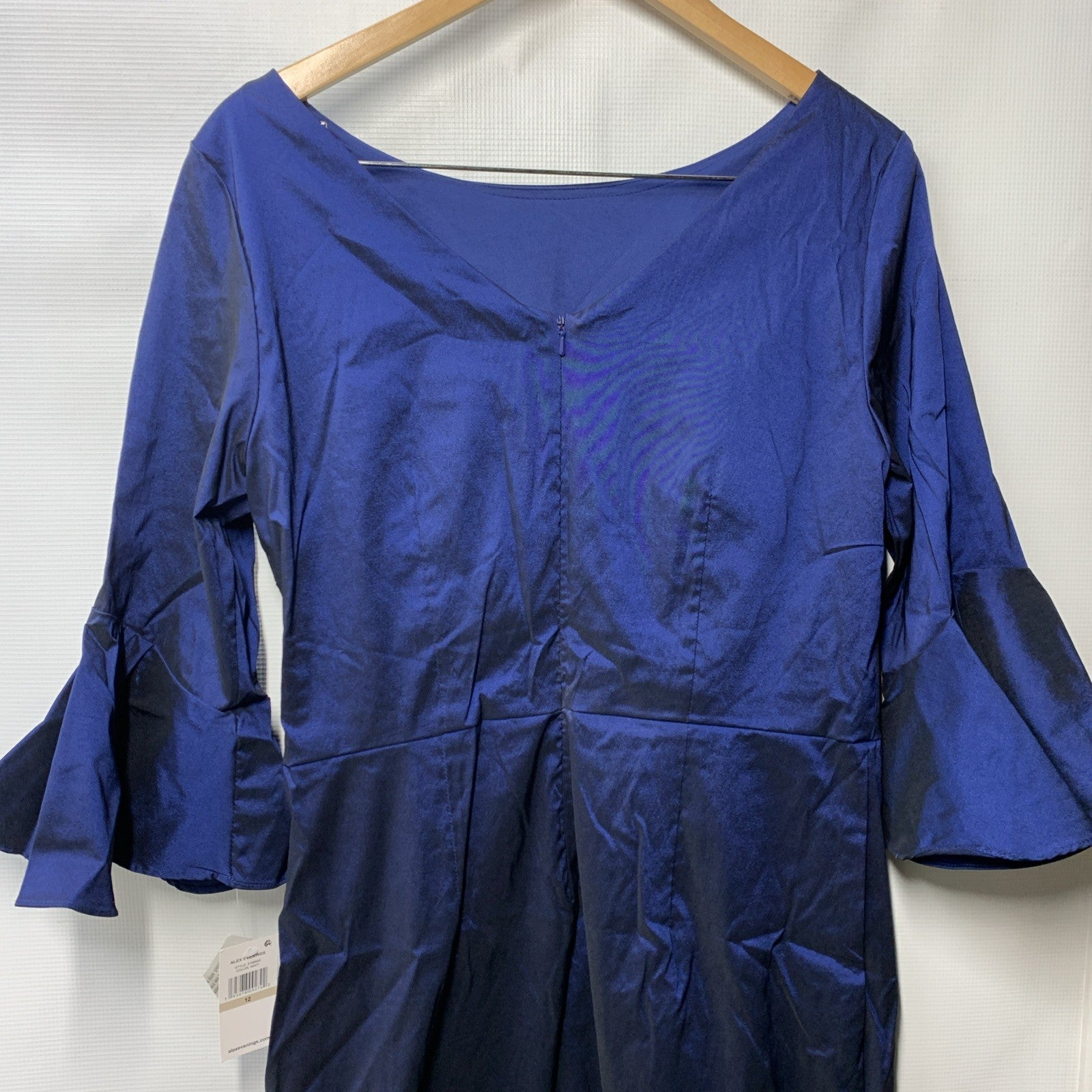 Alex Evenings Women's Short Taffeta Portrait Collar Formal Dress Blue Size 12