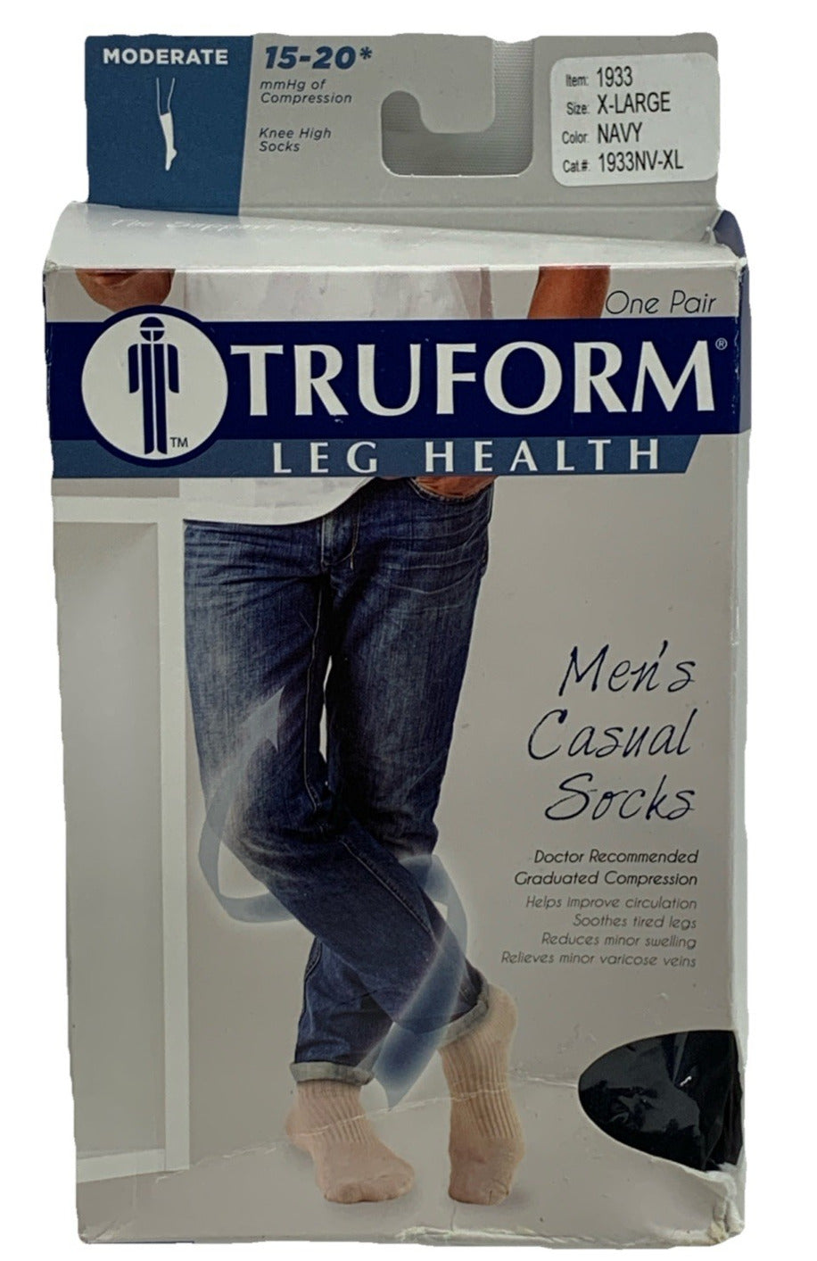 Truform Men's Socks Knee High Cushion Foot Active Casual Style: 15-20 mmHg XL
