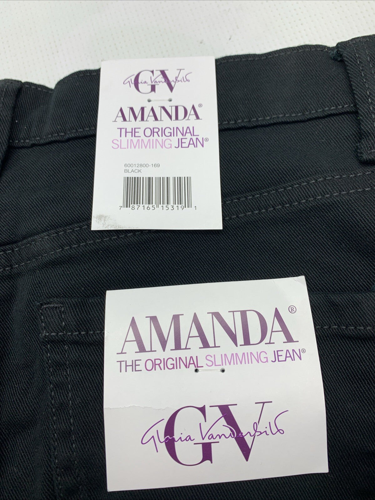 Gloria Vanderbilt Black Denim AMANDA Straight Leg Cotton Blend Size 4 Long Pants