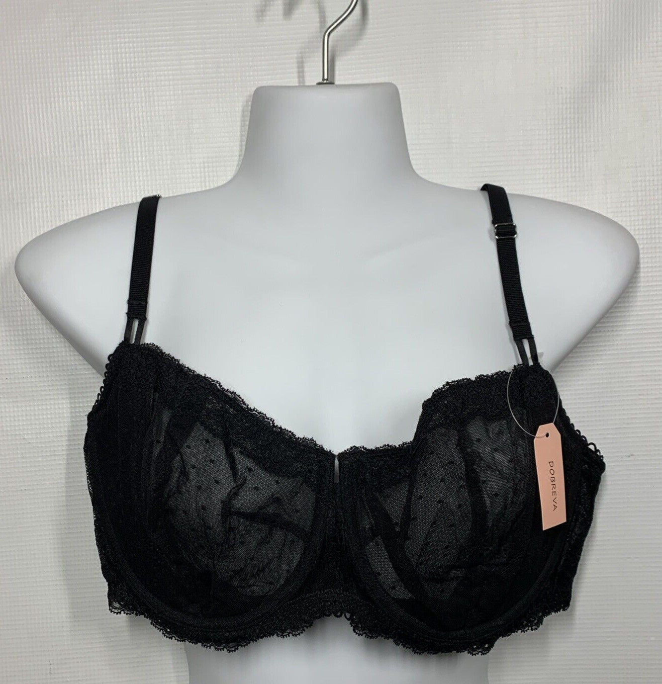 DOBREVA Women's Sexy Lace Bra Underwire Balconette Unlined Demi Sheer Black 42D