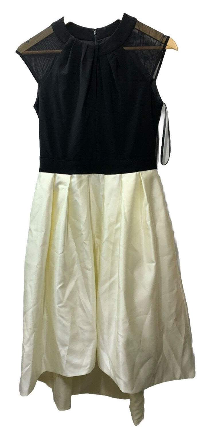 BETSY & ADAM Black Lace Cap Sleeveless Keyhole Midi Formal Hi-Lo Dress Size 6
