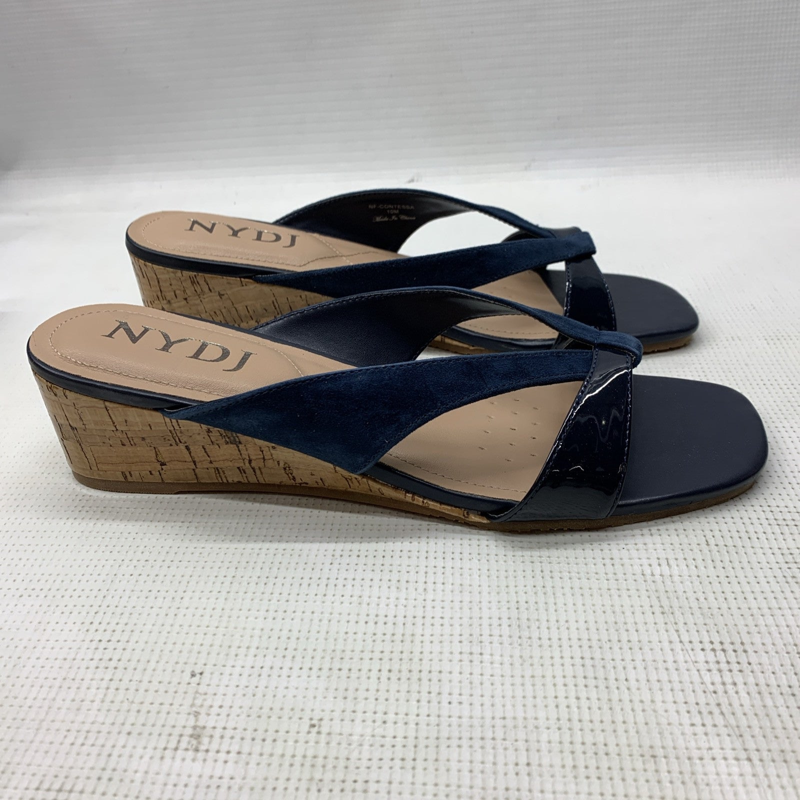 NYDJ Womens Contessa Suede Wedge Sandals Navy Size 10M Slip-on Open Toe Suede