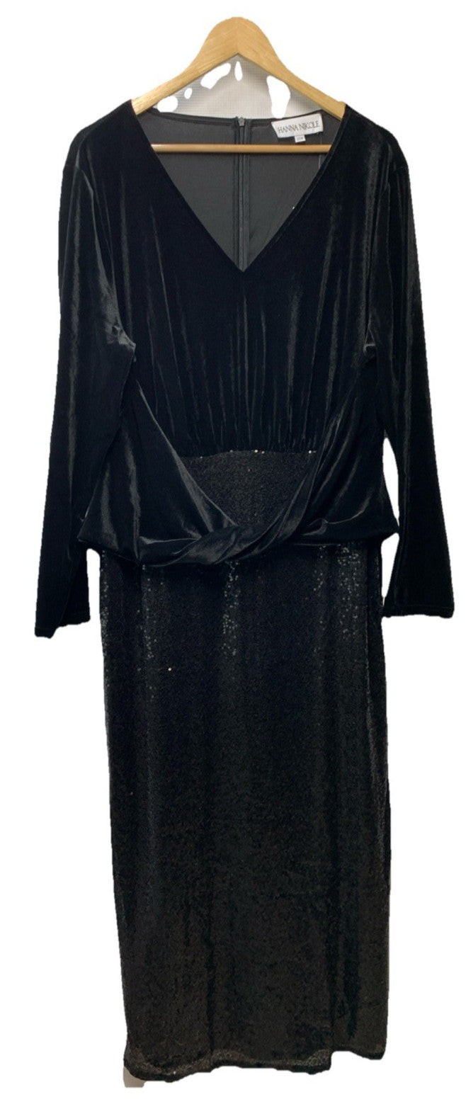 Hanna Nikole Women's Plus Size Velvet Side Slit Sequin Dress V Neck - Size 20W