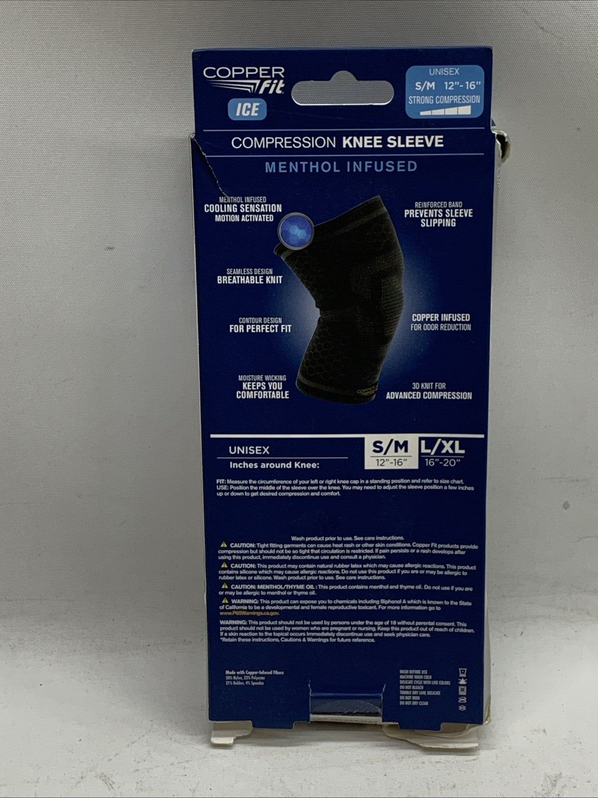 Copper Fit Ice Menthol Infused Breathable Knit Compression Knee Sleeve S/M