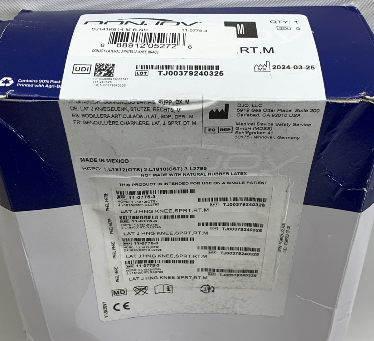 DonJoy Lateral J Patella Medium Hinged Neoprene Knee Support Brace for Right Leg