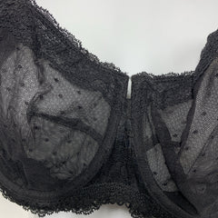 DOBREVA Women's Sexy Lace Bra Underwire Balconette Unlined Demi Sheer Black 42D
