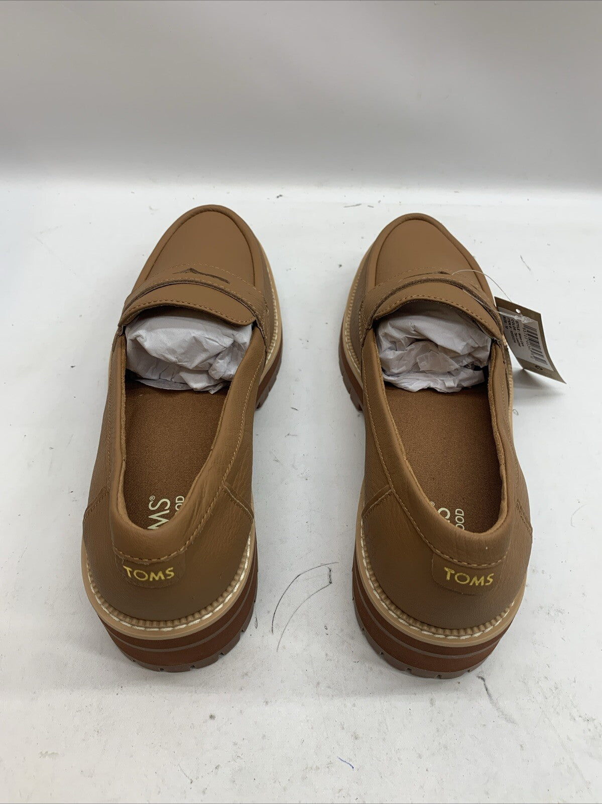 Women's Shoes TOMS CARA Casual Leather Lug Loafers 10W Tan Leather Slip-on NWT