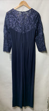 Alex Evenings Long Stretchy 3/4 Sleeve Knot Front Column Dress V-neck Size 12