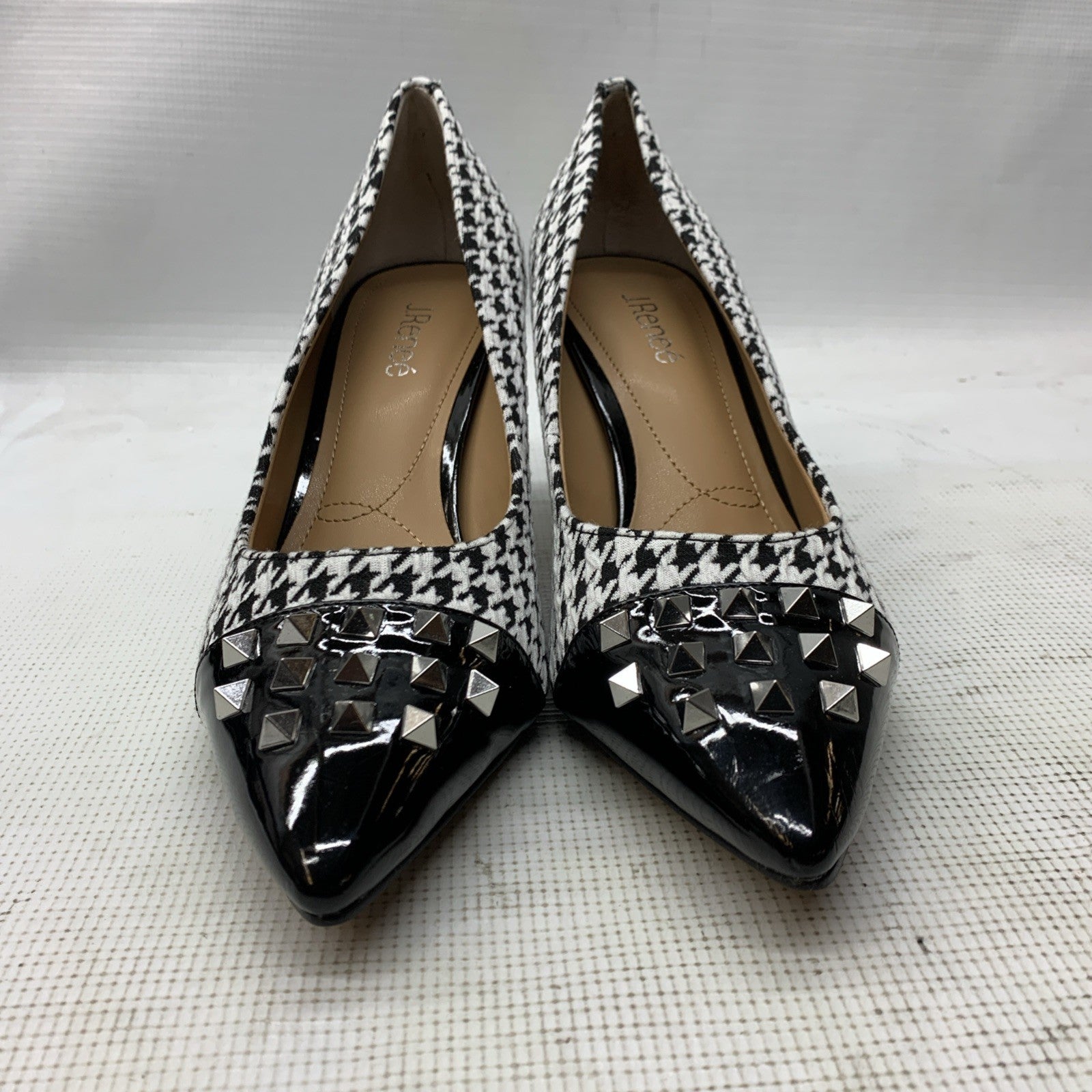 J. Reneé Women's Khinsley Pump Sandal Black/White Houndstooth 11W Pointed Toe