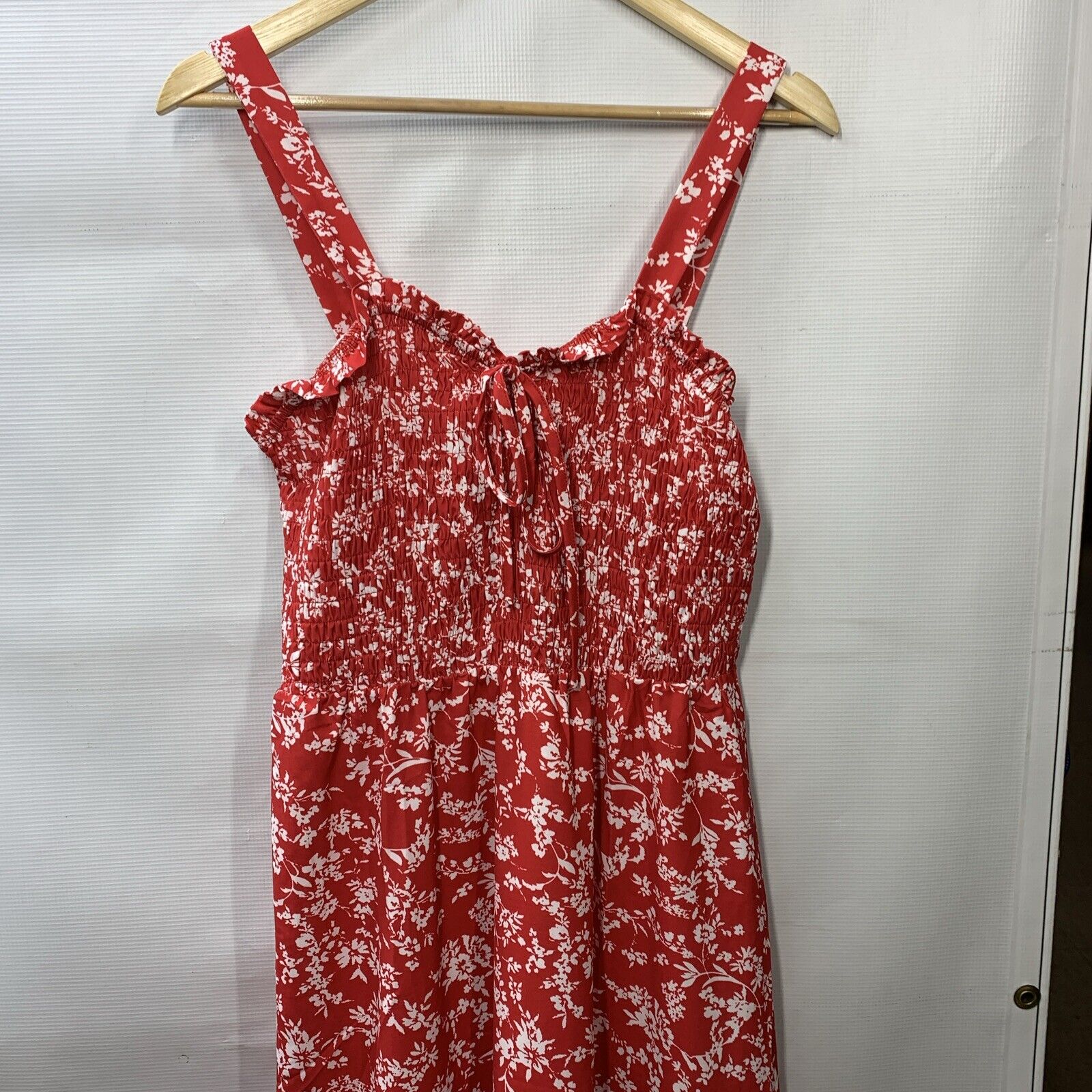 GRACE KARIN Women's Summer Floral Boho Dress Square Neck Strapped Swing Red (L)
