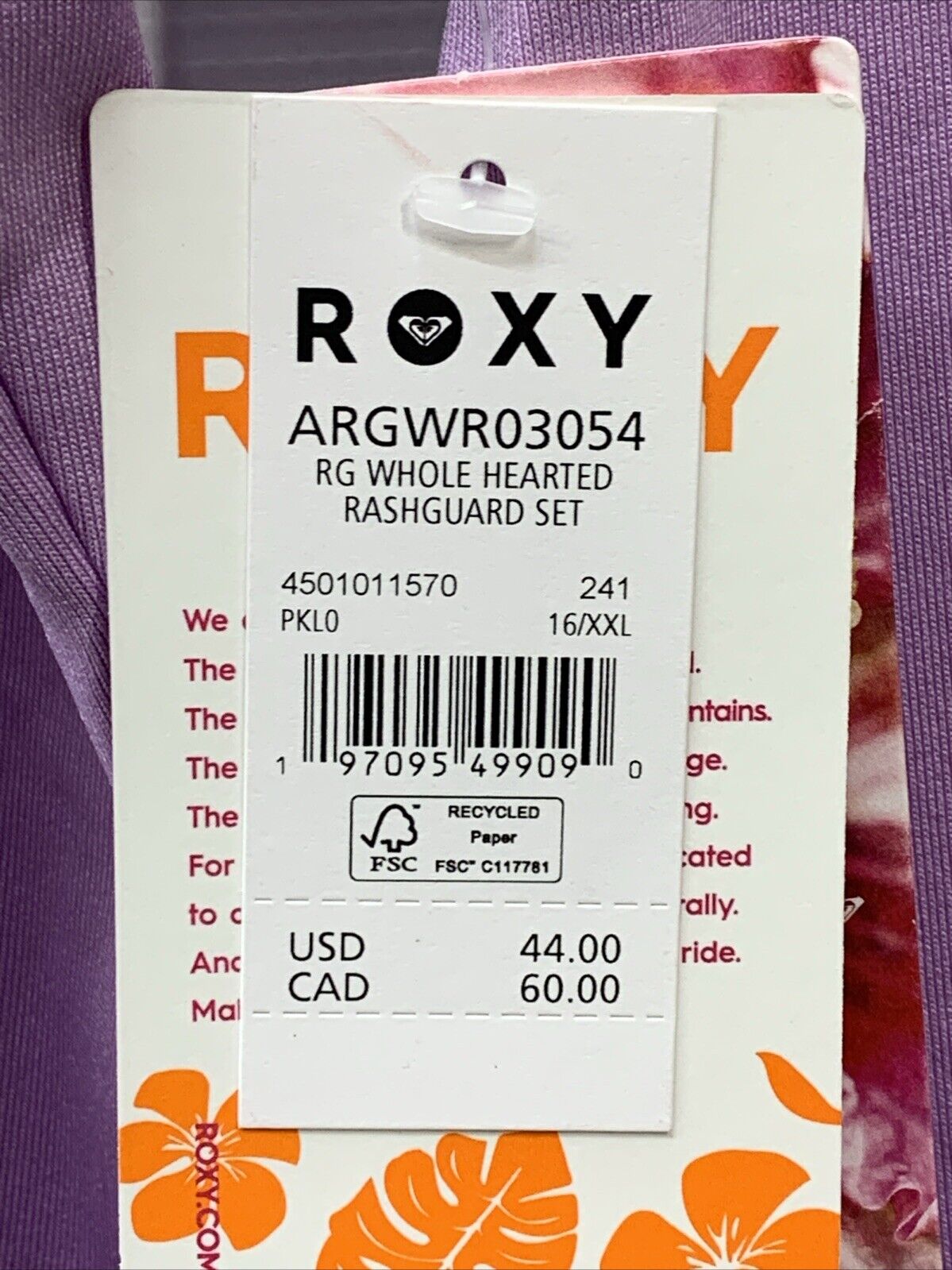 Roxy Girl Long Sleeve 2 Piece Rash Guard Tankini Swimsuit Set Long Sleeve 16/2XL