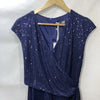 Grace Karin Sparkly Sequin Faux Wrap Short Sleeve Dress V-Neck Navy Size Small