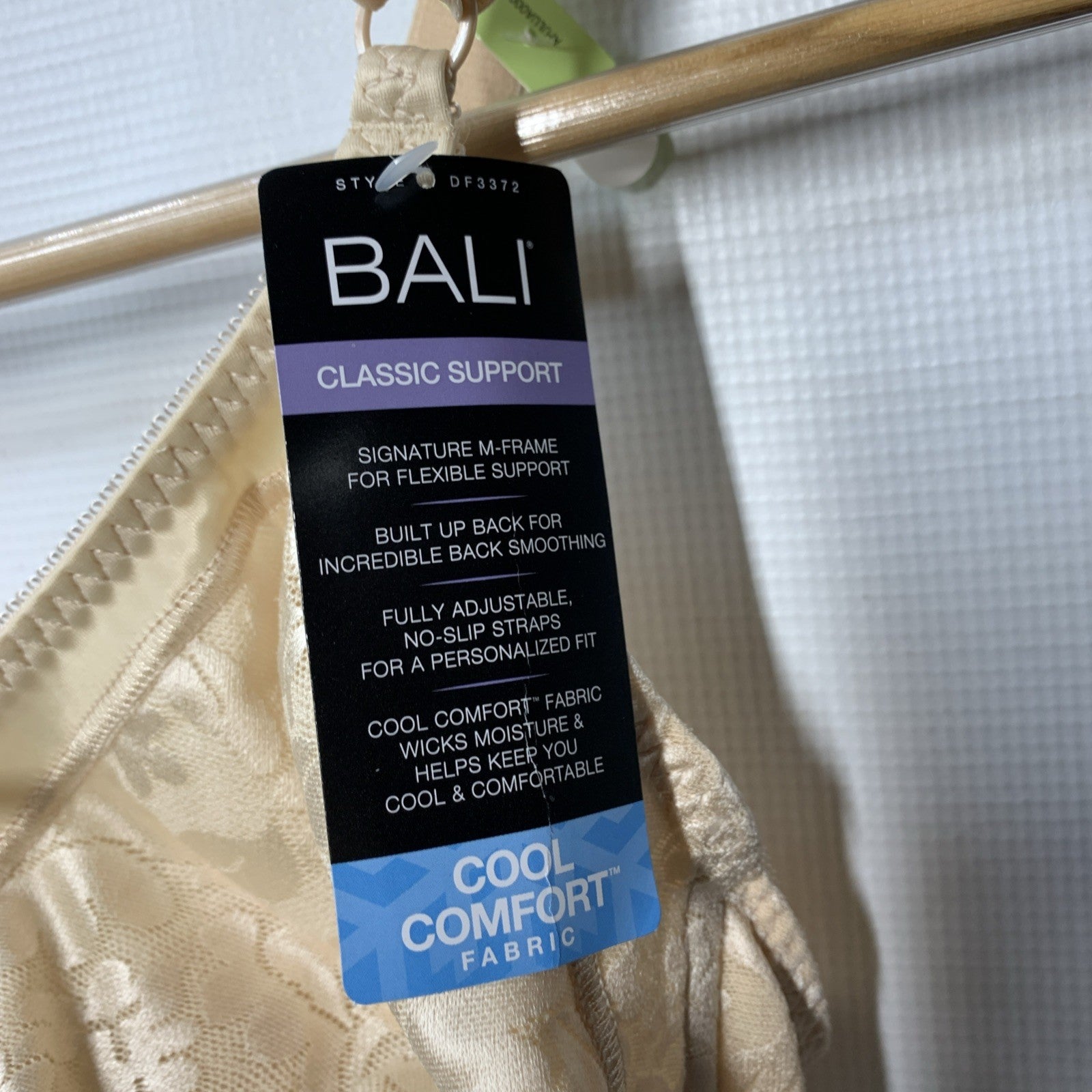Nude Bali Bra 38B by The Family Flips featuring double support, lace design, wireless comfort, and cool fabric for women.