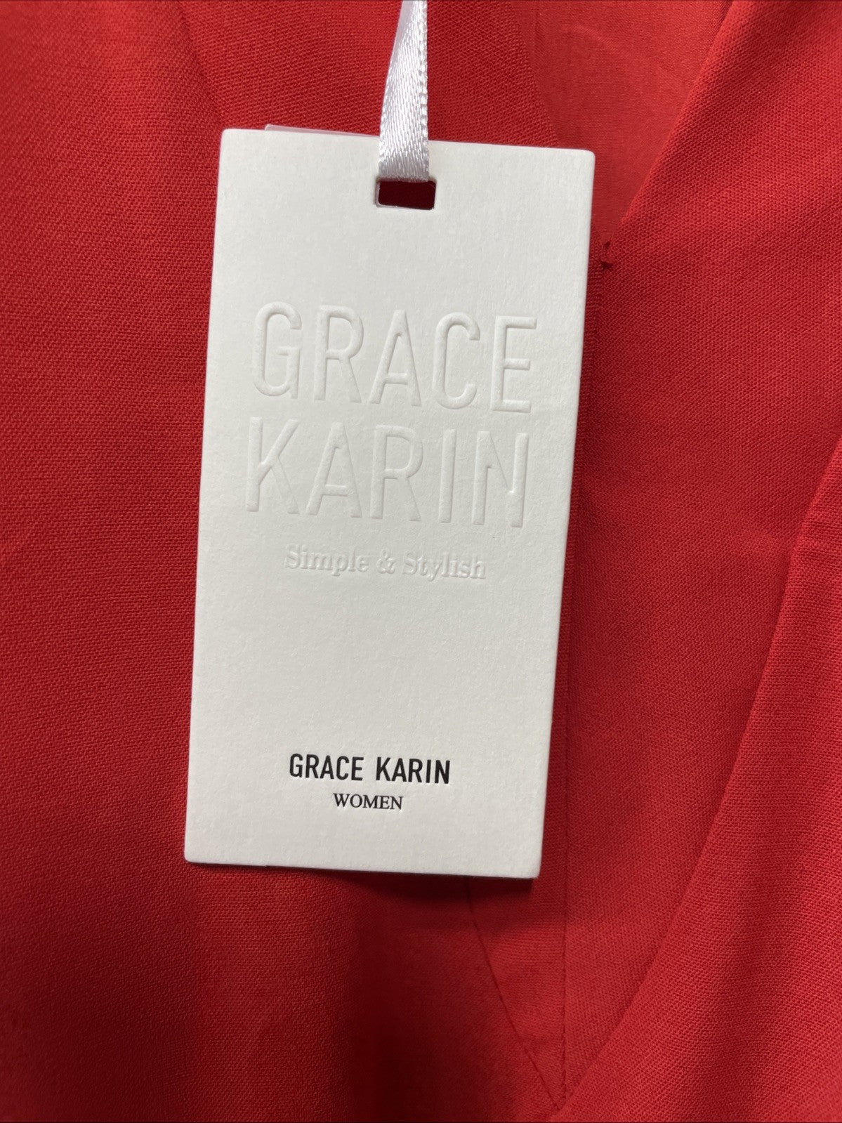 GRACE KARIN Women's Summer Casual Dress V Neck Cap Sleeve Size Large Red Fitted