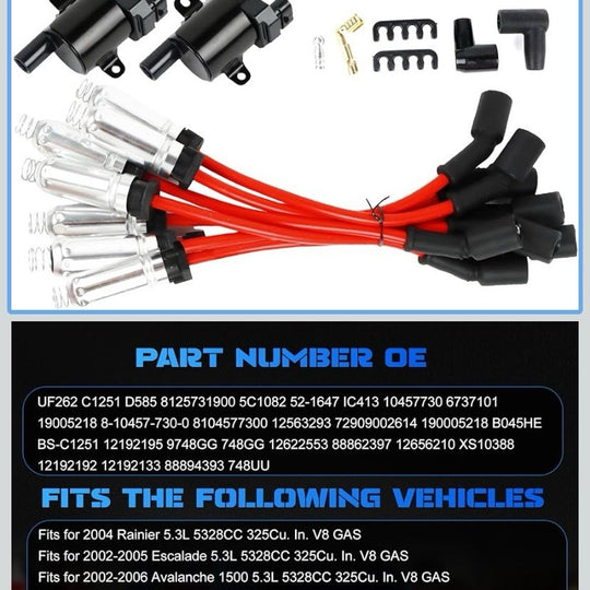 Ignition Coils & Spark Plugs & Wires Set UF262 for Chevrolet Silverado GMC 8pcs