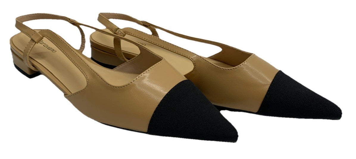 C. Paravano Women's Pointy Slingback Flat Shoes Tan Size 10.5 Pointed Toe Sandal