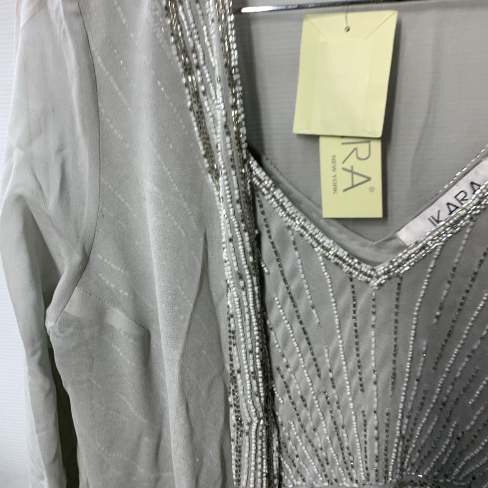 J Kara V-Neck Sleeveless Long Formal Dress With Matching Jacket Silver Size 14W