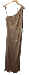 Adrianna Papell Womens One Shoulder Beaded Dress Party Cocktail Size 14 Stone