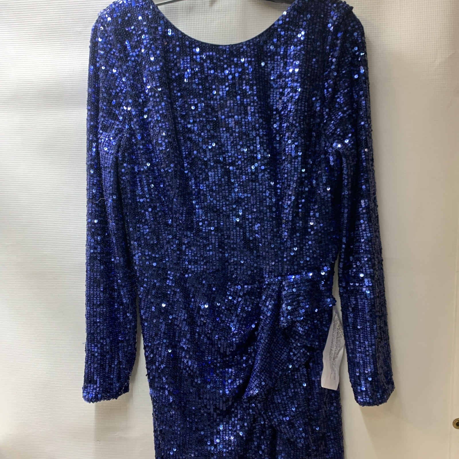 Dress The Population Blue Sequin Front Slit Long Sleeve Cocktail Dress Size XXL