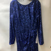 Dress The Population Blue Sequin Front Slit Long Sleeve Cocktail Dress Size XXL