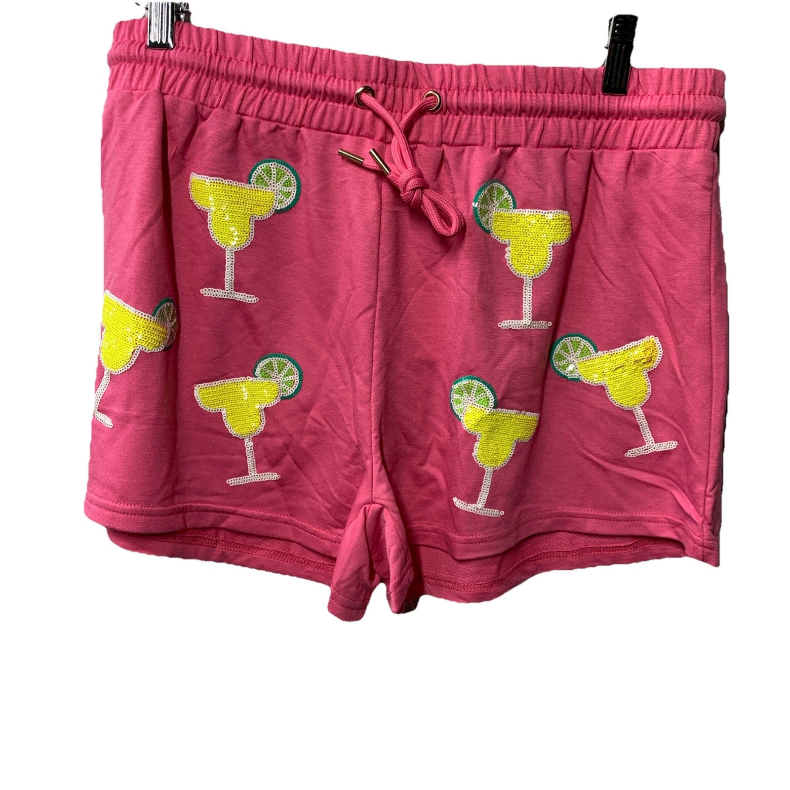 Emily Margaritas Pink On-The-Go Polyester Blend Loungewear Short Shirt Set Large
