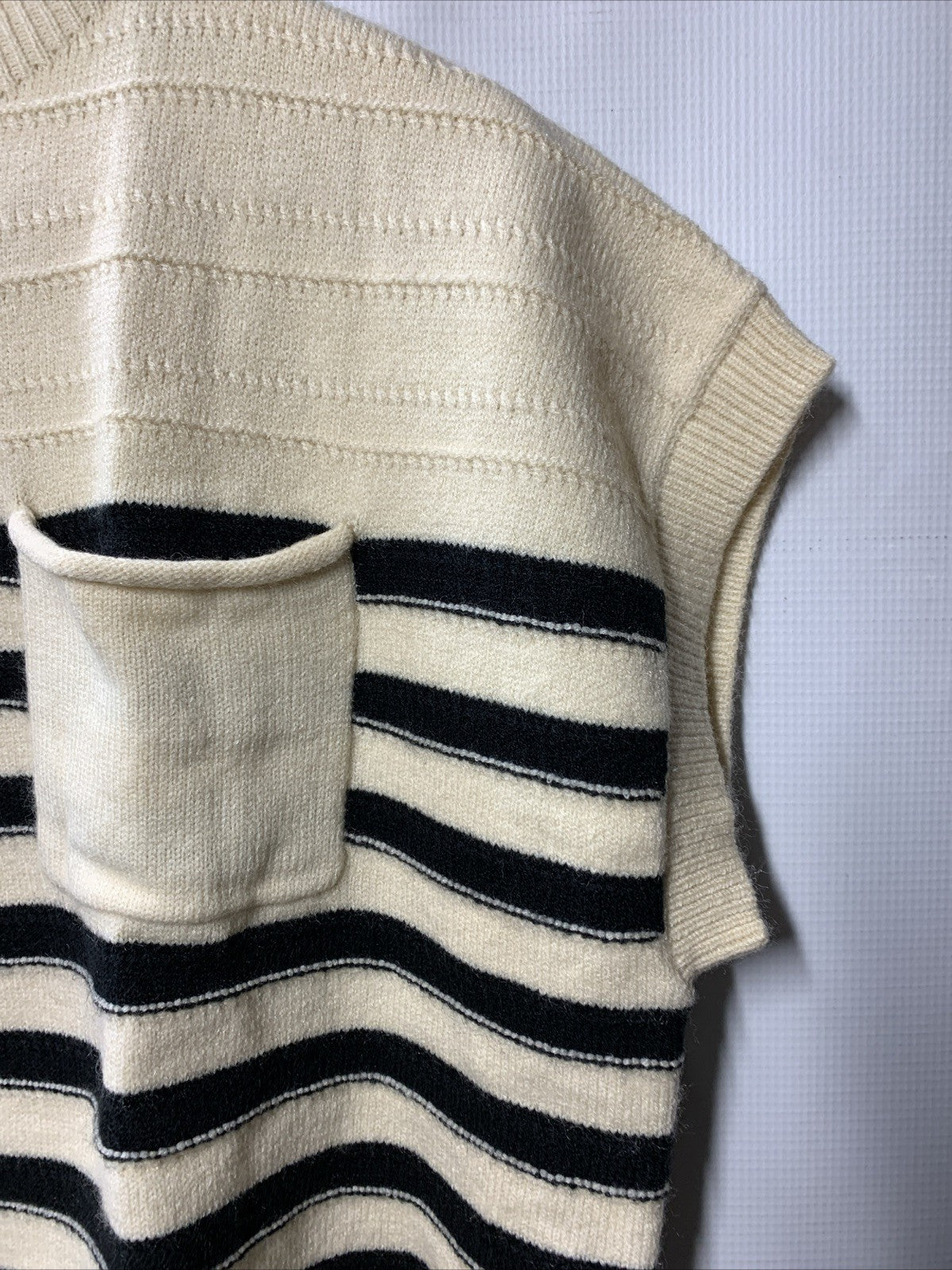 GRACE KARIN Striped Cap Sleeve Knit Sweater Crop Top Oversized Off White/Black L