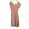 Women'S V Neck Ruffle Sleeve Summer Dress Split Flowy Tiered Midi Dress Pink Med