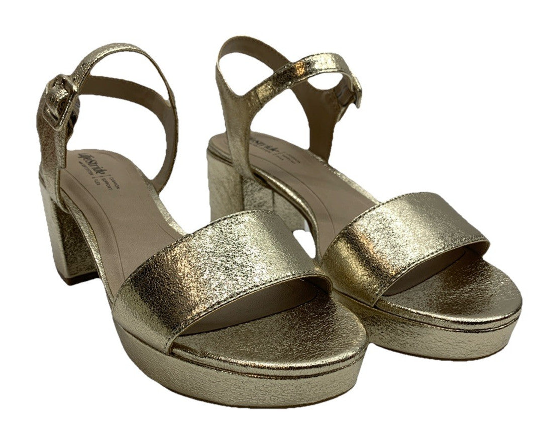 LifeStride Womens Rhythmn Platino Metallic Gold Size 8M Open Toe Platform Block