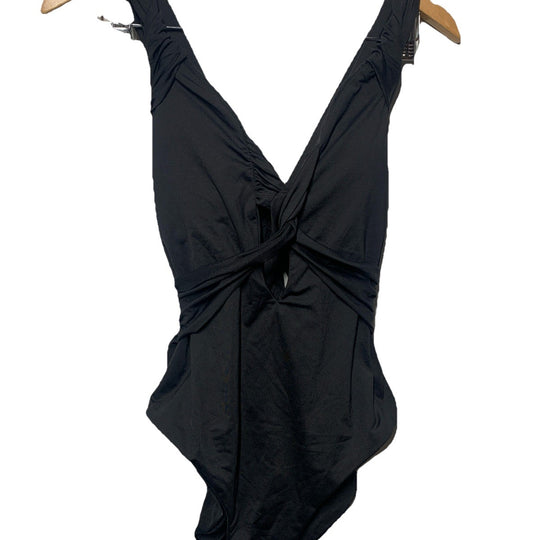 BECCA Women's Twist One Piece Swimsuit Plunge Neck Tie Back Black Size Large