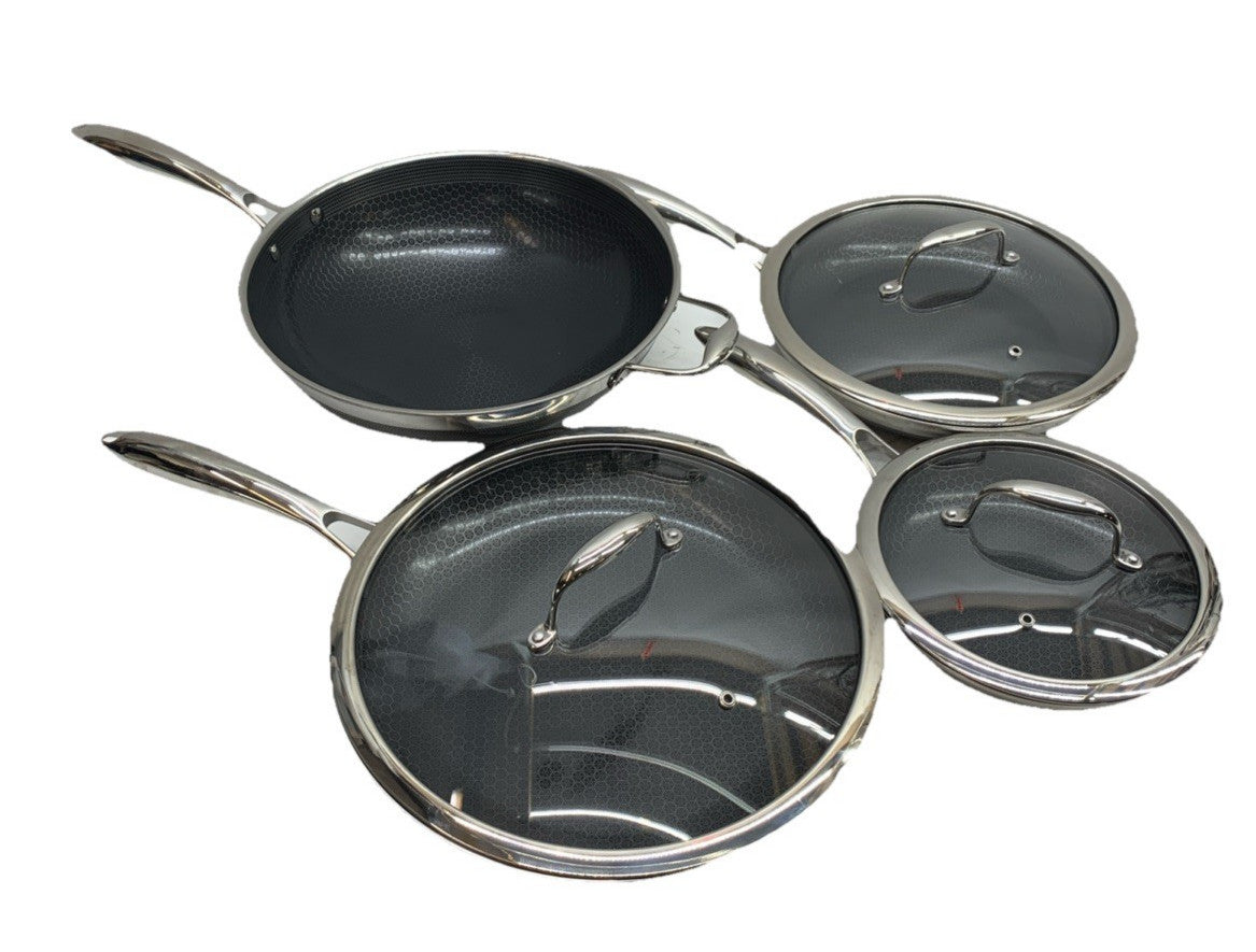 HexClad Hybrid Nonstick 7-Piece Cookware Cooking Pan Set with Lids & Wok - USED