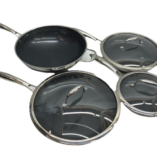 HexClad Hybrid Nonstick 7-Piece Cookware Cooking Pan Set with Lids & Wok - USED